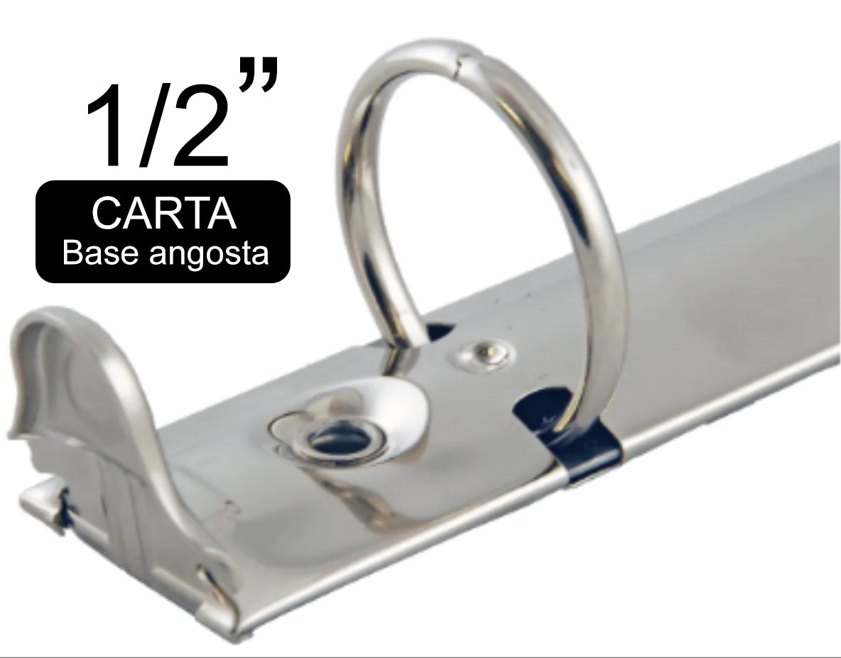 Herraje tamaño carta de 280 mm con tres argollas circulares de 1/2 de pulgada de diámetro, con palancas, base de 17 mm, acabado níquel, y capacidad para 110 hojas. Herraje tamaño carta de 280 mm con tres argollas circulares de 1/2 de pulgada de diámetro, con palancas, base de 17 mm, acabado níquel, y capacidad para 110 hojas.